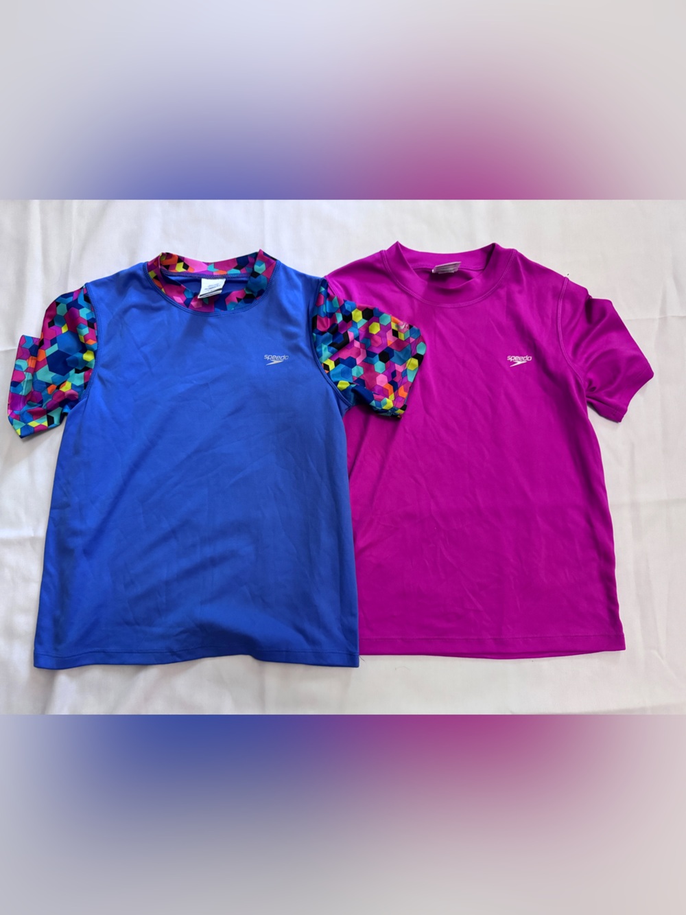 Set of 2 Speedo Girl’s Rash Guard Tee - Blue & Magenta Size XL 16
